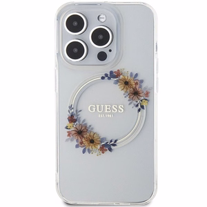 Guess Flowers Wreath MagSafe Suojakuori iPhone 15 Pro:lle - läpinäkyvä