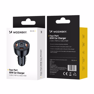 Wozinsky WLS-04 60W autolaturi, 2xUSB-C ja 2xUSB-A, musta
