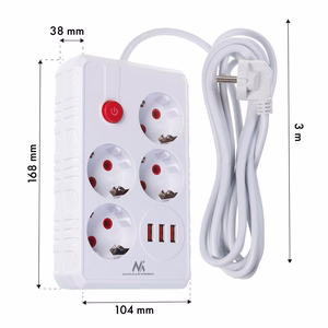 Maclean MCE393 W – jatkojohto pistorasioilla, 4 pistorasiaa + 3×USB, 110–240 V AC, 50/60 Hz, 2,1 A, enintään 2500 W, 3 m, valkoinen