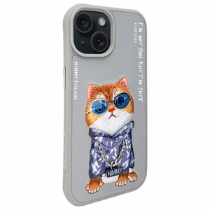 Nimmy Glasses Cool Cat Suojakuori iPhone 15:lle - harmaa