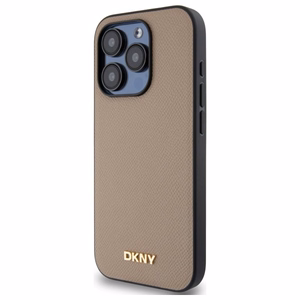 DKNY Grained Metal Logo MagSafe Suojakuori iPhone 15 Pro:lle - beige