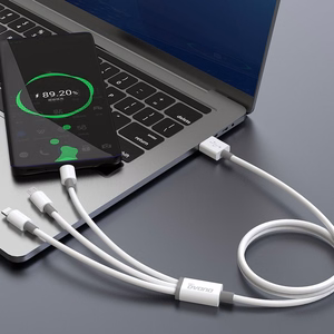 Dudao L8s-3in1 USB-A–USB-C / Micro-USB / Lightning -kaapeli, 100 W, 1,2 m, valkoinen
