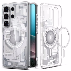 Spigen Ultra Hybrid Mag Zero One suojakuori laitteelle Samsung Galaxy S26 Ultra, MagSafe-yhteensopiva, läpinäkyvä ja valkoinen