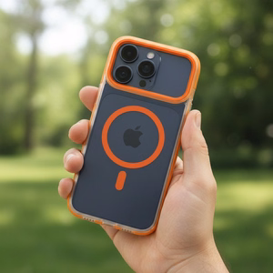Case for iPhone 17 PRO MAX Frame Clear Hybrid Mag Cover compatible with MagSafe hermes orange