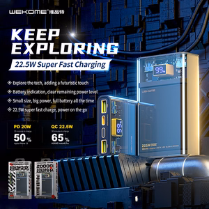 WEKOME WP-321 Vanguard Series varavirtalähde, 20000 mAh, PD 20 W + QC 22,5 W, musta ja läpinäkyvä
