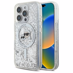 Karl Lagerfeld Suojakuori iPhone 16 Pro Max 6.9 KLHMP16XLGKCSGH Läpinäkyvä Kova Liquid Glitter Karl ja Choupette Head MagSafe