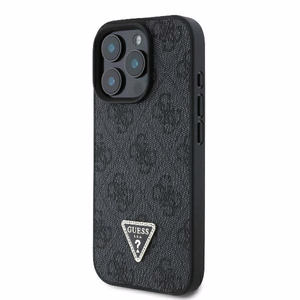 Guess Leather 4G Triangle Strass MagSafe kotelo iPhone 16 Pro Max - musta