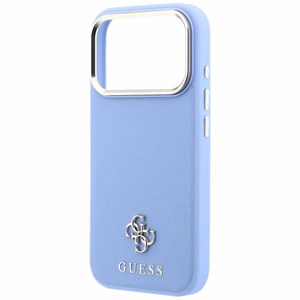 Guess Saffiano Small 4G & Classic Logo -suojakuori laitteelle iPhone 18 Pro / 17 Pro, MagSafe-yhteensopiva – vaaleansininen
