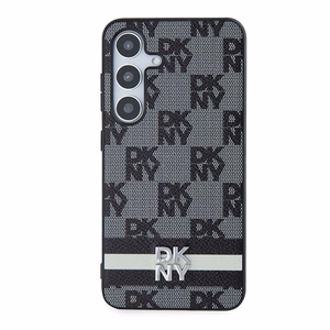 DKNY Nahkainen Ruudullinen Mono-kuvio ja Painetut Raidat Suojakuori Samsung Galaxy S24:lle - musta