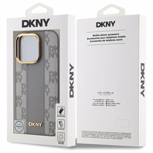 DKNY Nahkainen Checkered Mono Pattern MagSafe iPhone 14 Pro:lle Suojakuori - Beige