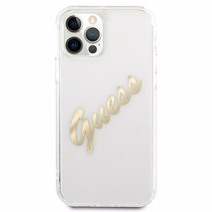 Guess GUHCP12MKTRSVGO iPhone 12/12 Pro 6.1" läpinäkyvä kovakotelo Vintage Script Kultaa
