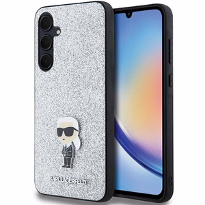 Karl Lagerfeld Fixed Glitter Ikonik Logo Metal Pin Suojakuori Samsung Galaxy A35:lle - hopeinen