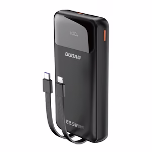 Dudao K15Pro Power Bank 20000mAh 22.5W PD USB-C / USB-A / Sisäänrakennettu Lightning ja USB-C kaapelit - Musta