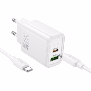 Laturi Hoco N63 30W GaN USB-C/USB-A + USB-C–USB-C-kaapeli 1,0 m valkoinen