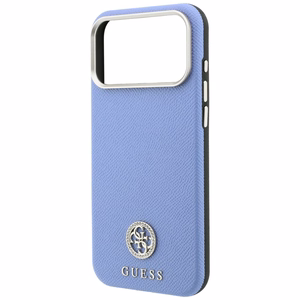 Guess Grained Round Strass Logo -suojakuori laitteelle iPhone 18 Pro / 17 Pro, MagSafe-yhteensopiva – sininen