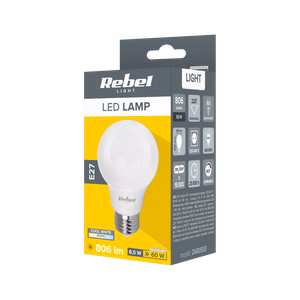Rebel A60 E27 LED-lamppu, 8,5 W, 6500 K, 230 V