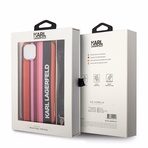 Karl Lagerfeld KLHCP14SSTSTP iPhone 14 6.1 vaaleanpunainen kovakuori Color Stripes Strap
