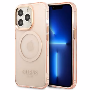 Guess GUHMP13LHTCMP iPhone 13 Pro / 13 6.1" vaaleanpunainen/vaaleanpunainen kova Suojakuori Gold Outline läpinäkyvä MagSafe