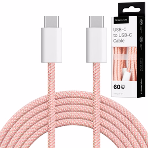 Krüger&Matz Basic USB-C–USB-C-kaapeli, 60 W, 1 m, vaaleanpunainen