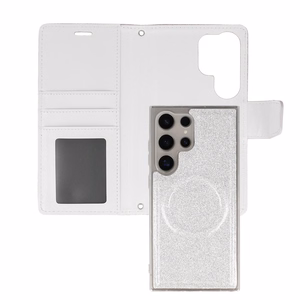 Glitter Magsafe Book Case for Samsung Galaxy S22 Ultra silver