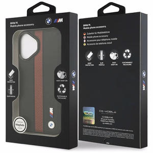 BMW Suojakuori iPhone 17:lle MagSafe-yhteensopiva BMHMP17S25PCPSKR (PU Perfotated Stripe Logo) punainen