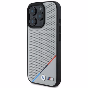 BMW M Perforated Tricolor Line MagSafe Suojakuori iPhone 16 Pro:lle - harmaa