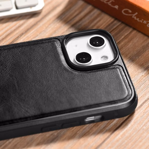 iCarer Nahka Öljyvaha kotelo päällystetty luonnon nahkaa iPhone 14 Plus musta (WMI14220719-BK)