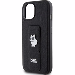 Karl Lagerfeld Gripstand Saffiano Choupette Pins Suojakuori iPhone 15:lle - musta