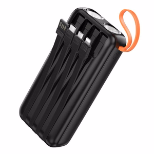 Hoco J151A -varavirtalähde 20000 mAh 2A sisäänrakennetuilla kaapeleilla USB-A + USB-C + Lightning + Micro USB ja kaksoisvalolla, musta