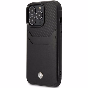 BMW BMHCP14L22RSEPK musta nahkainen korttipaikallinen suojakuori iPhone 14 Pro 6.1