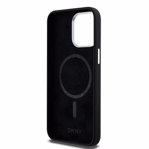 DKNY iPhone 15 Pro Max 6.7" Musta Suojakuori Liquid Silicone Metal Logo MagSafe