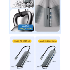Adapter Essager "4 in 1" Grey (In: Type-C, Out: 4xUSB-C)