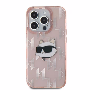 Karl Lagerfeld IML Choupette Head & Monogram suojakuori iPhone 15 Pro Max:lle - vaaleanpunainen