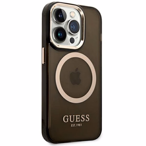 Guess GUHMP14LHTCMK iPhone 14 Pro 6.1" musta/musta kova kotelo kultainen ääriviivat läpikuultava MagSafe