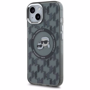 Karl Lagerfeld IML Monogram Karl & Choupette Head MagSafe Suojakuori iPhone 15 Plus:lle - Musta