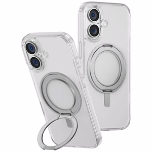 Uniq Swivix 360 Pyörivä Jalusta Suojakuori iPhone 16 Plus:lle - Läpinäkyvä