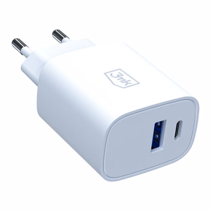 3mk FlowPower 25W 1A1C PD QC4+ seinälaturi - valkoinen