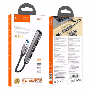 Hoco HB26 4-in-1 USB-A – 1xUSB3.0 + 3xUSB2.0 Keskitin, harmaa