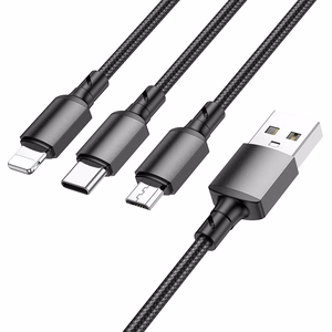 Musta Borofone BX72 3-in-1 USB–USB-C / Micro-USB / Lightning -kaapeli, 2 A, 1 m