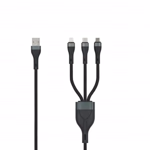 SEEK TOTI USB-A – microUSB/Type-C/Lightning, 1,5 m punottu kaapeli 2A (ei-MFI), musta