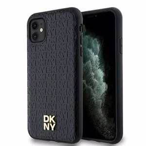 DKNY Nahkainen Monogrammi-kuvio Metallinen Logo MagSafe Suojakuori iPhone 11 / Xr:lle - musta