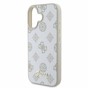 Guess Peony Script Logo MagSafe iPhone 16 Suojakuori - Valkoinen