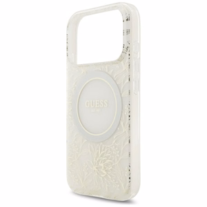 Guess IML Flowers Allover Electroplated MagSafe suojakuori helminauhalla mallille iPhone 18 Pro / 17 Pro – väri: valkoinen