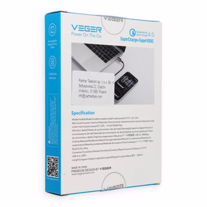 Kaapeli LED-näytöllä, USB A – Type C, VEGER PD 3A 66W, AC1-XHJ, 1,2 m, musta