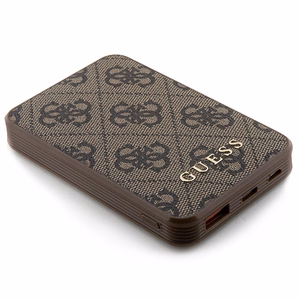 Guess Powerbank 15W GUPB5LP4GEGW 5000mAh ruskea/ruskea 4G Nahka Metalli Logo