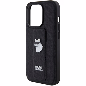 Karl Lagerfeld Gripstand Saffiano Choupette Pins Suojakuori iPhone 15 Pro Maxille - musta