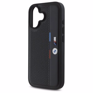 BMW M Perforated Tricolor Detail Line Suojakuori iPhone 16:lle - musta