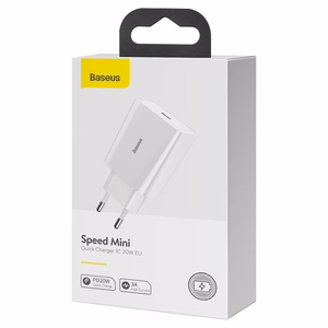 Baseus Speed Mini pikalaturi, USB-C, PD, 3A, 20W (valkoinen)