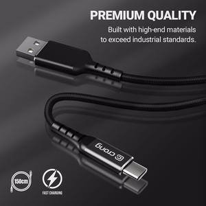 Crong Armor Link USB-A–USB-C -kaapeli, 1.5 m, 60 W / 3 A, musta