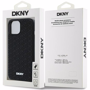 DKNY 3D Rubber Repeat Pattern Suojakuori iPhone 15/14/13:lle - Musta